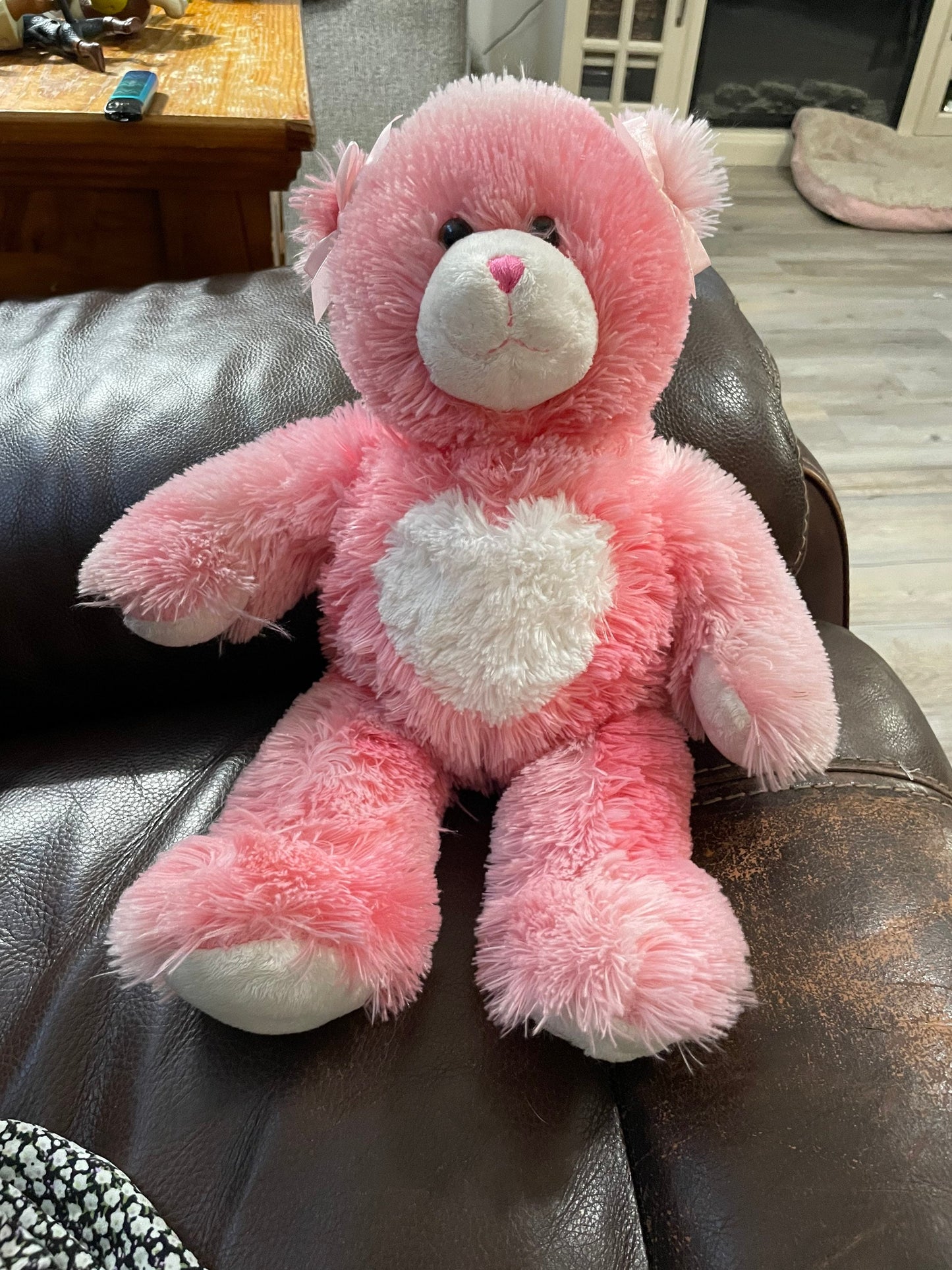 Build a Bear Pink Teddy Bear with White Heart Plush