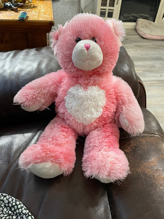 Build a Bear Pink Teddy Bear with White Heart Plush