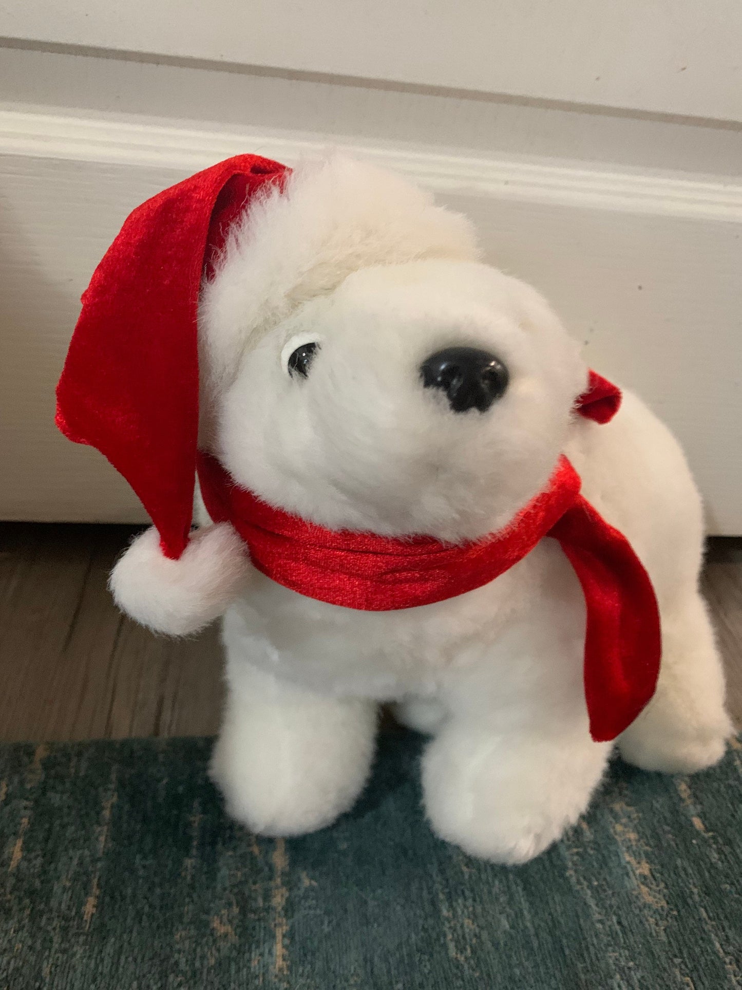 Dan Dee Plush Polar Bear with Red Velvet Hat and Scarf