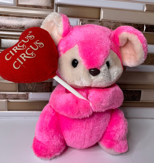 Vintage Circus Circus Pink Mouse with I love you Heart Balloon