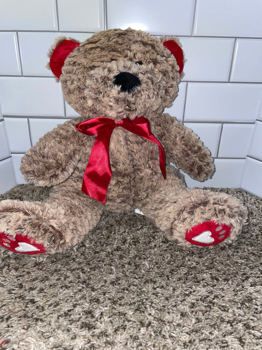 Animal Adventure Brown Bear 12” red and white heart pads in feet