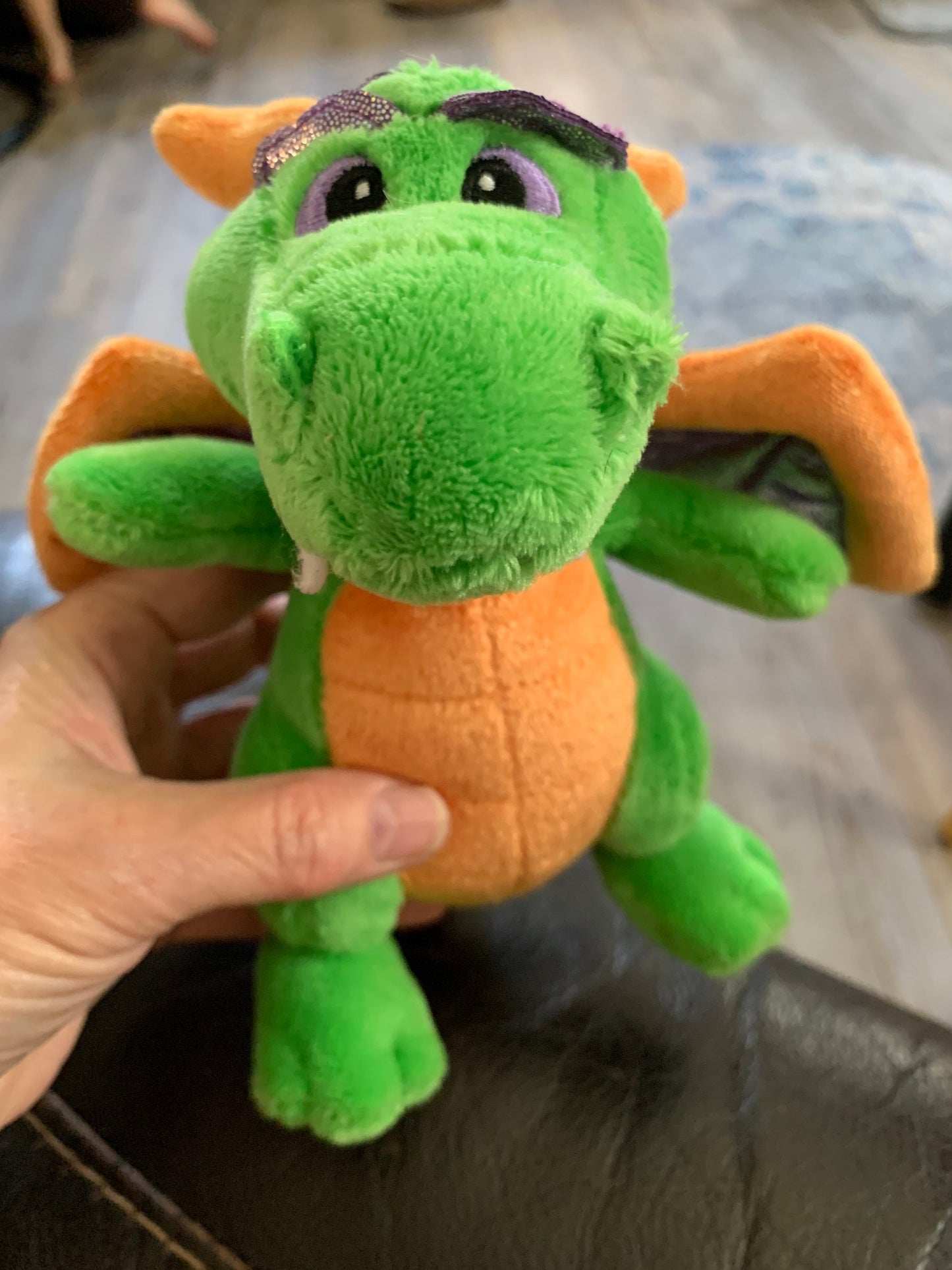 Green and Orange Dragon Plush with Purple Wings