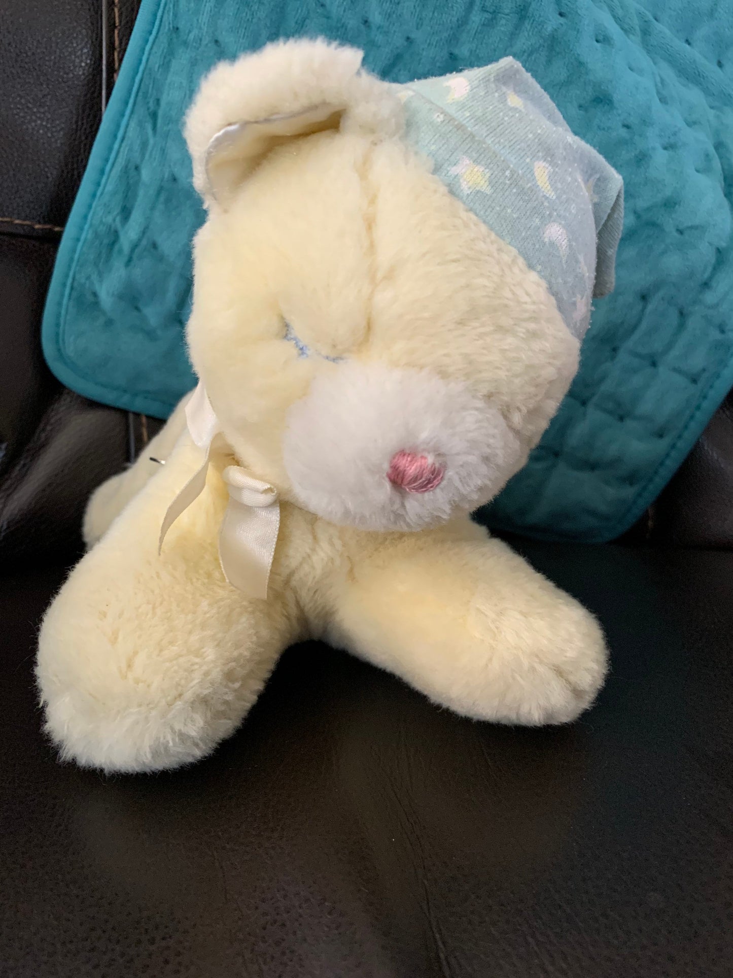 Rare Vintage Eden Yellow Sleeping Musical Teddy Plays Fur Elise Working Head Turns Collector Plush