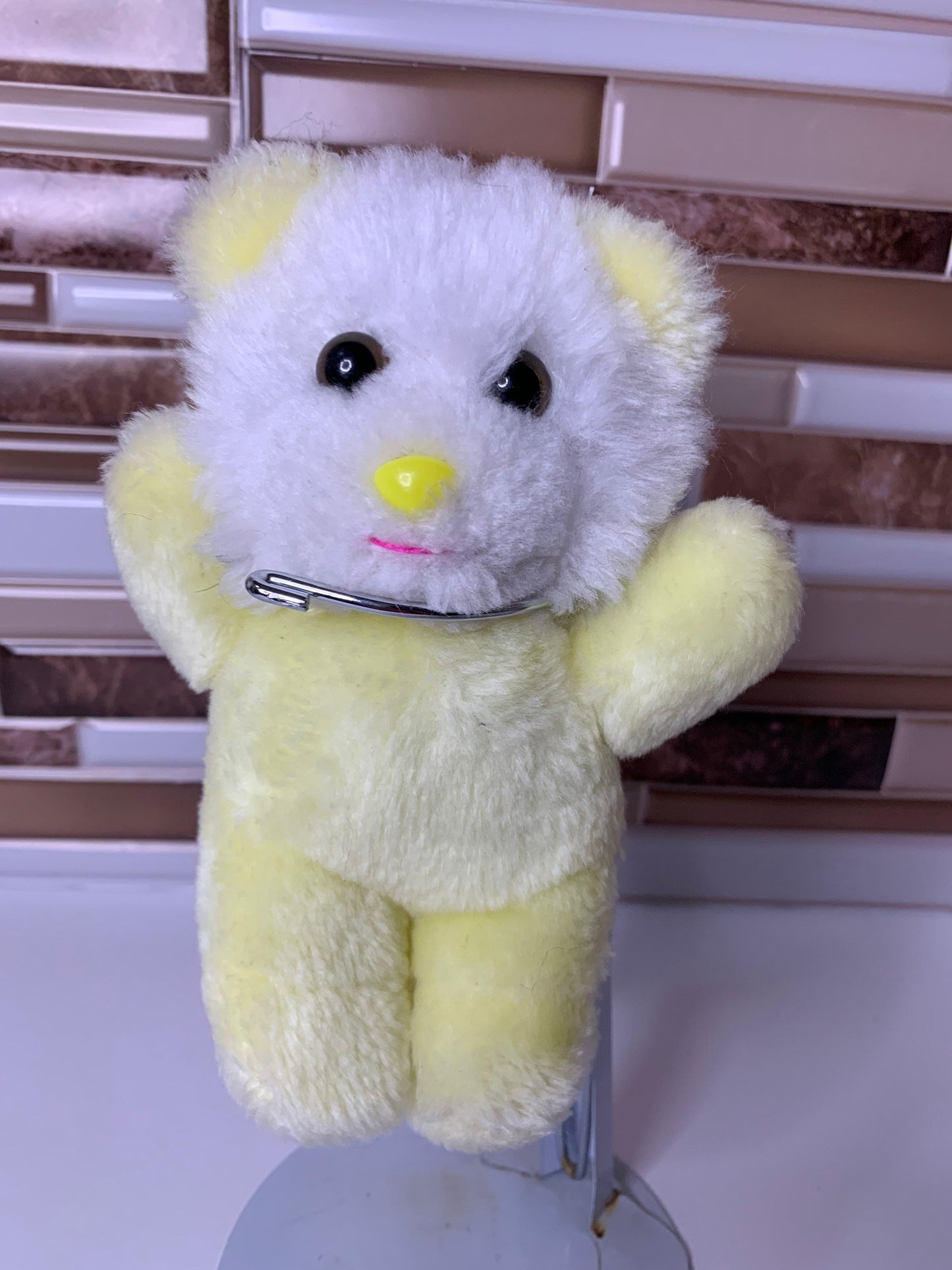 Vintage Yellow Stuffed Teddy Bear, Small Plush Toy