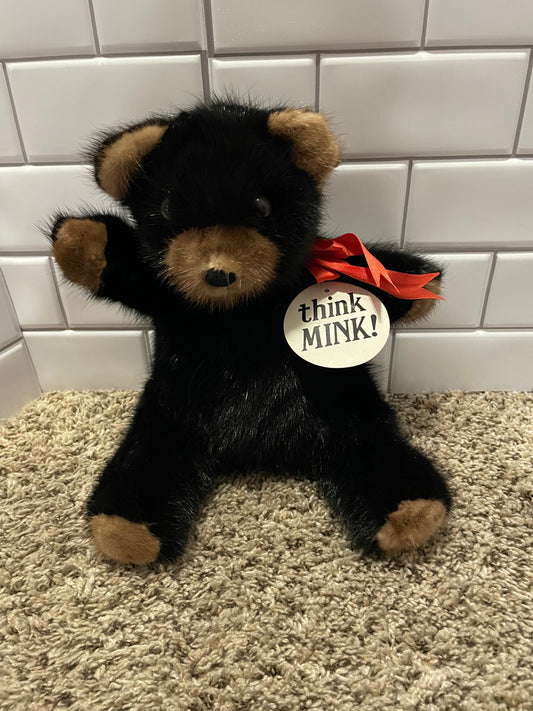 Mink Black Bear with Real Mink Fur EUC & NWT