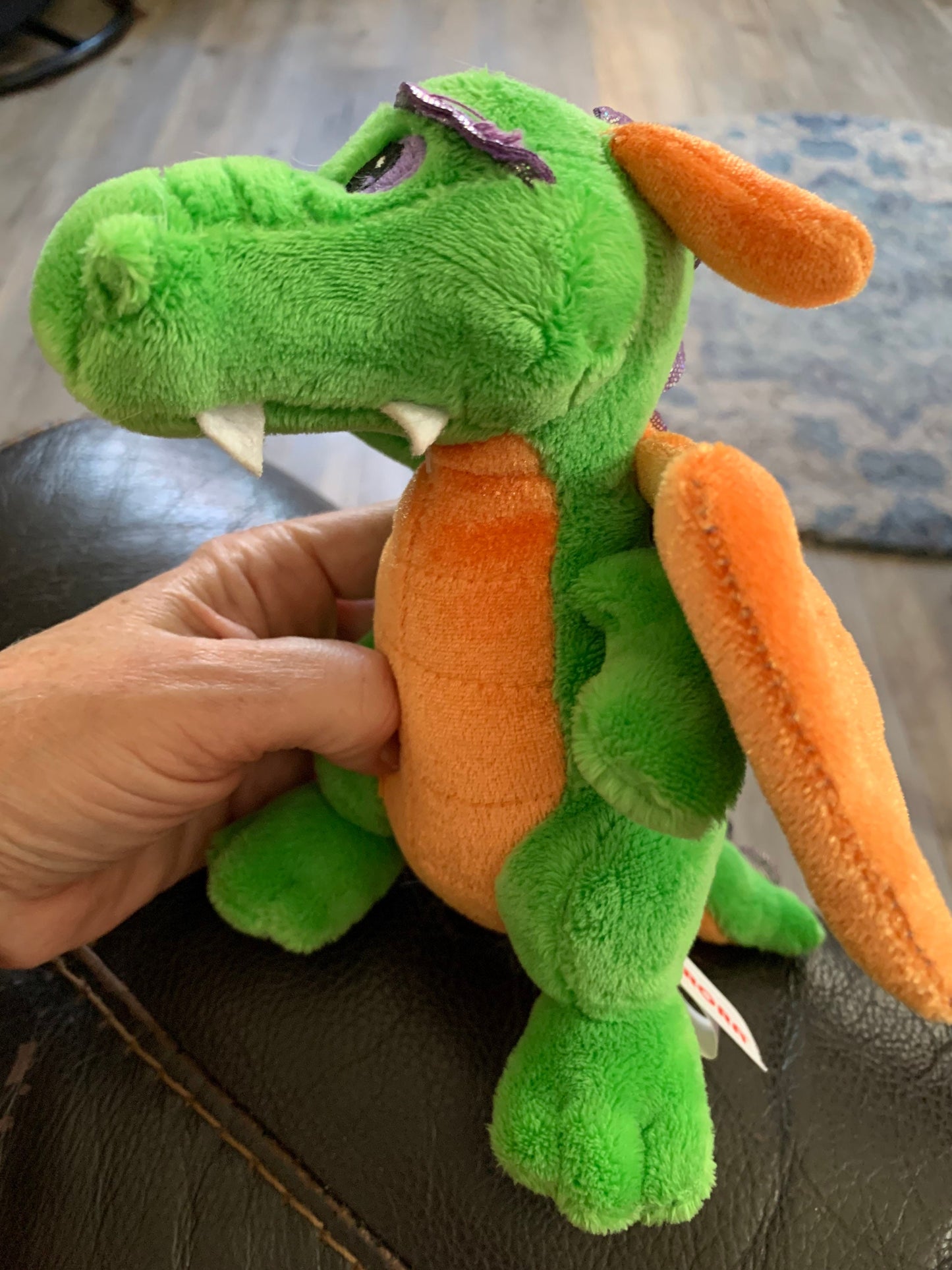 Green and Orange Dragon Plush with Purple Wings