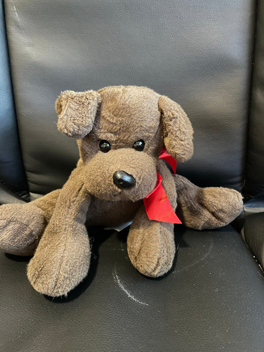 Animal Adventure Brown dog plush with red ribbon