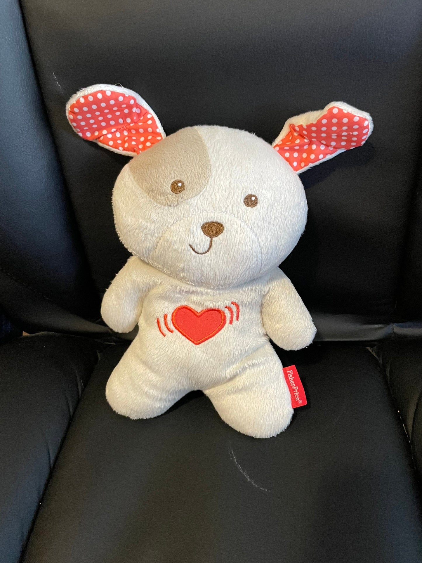 Fisher Price Tan and White Snugapuppy Calming Vibrations Soother Plush with polka dot ears