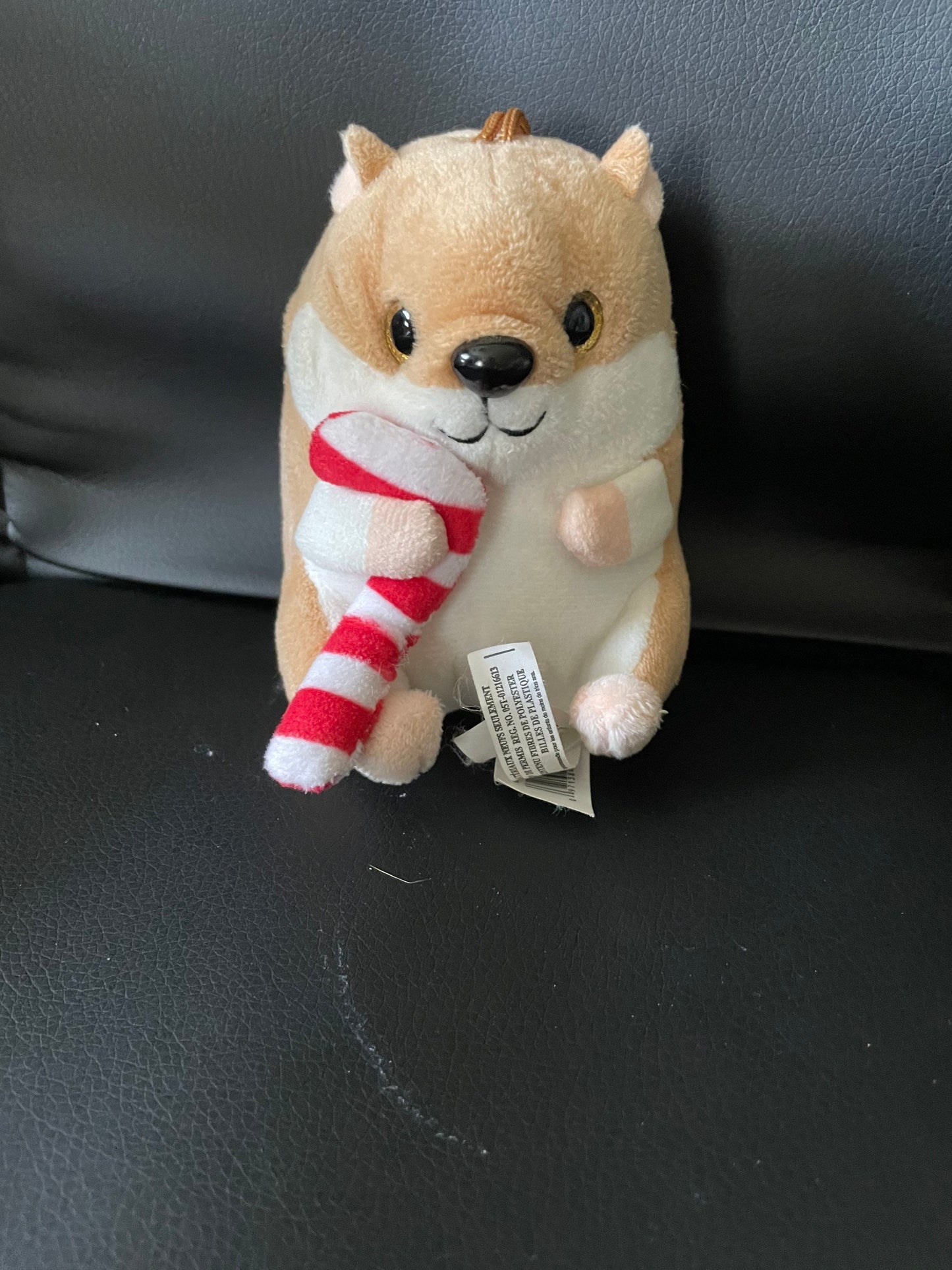 Small hamster ornament with candy cane plush
