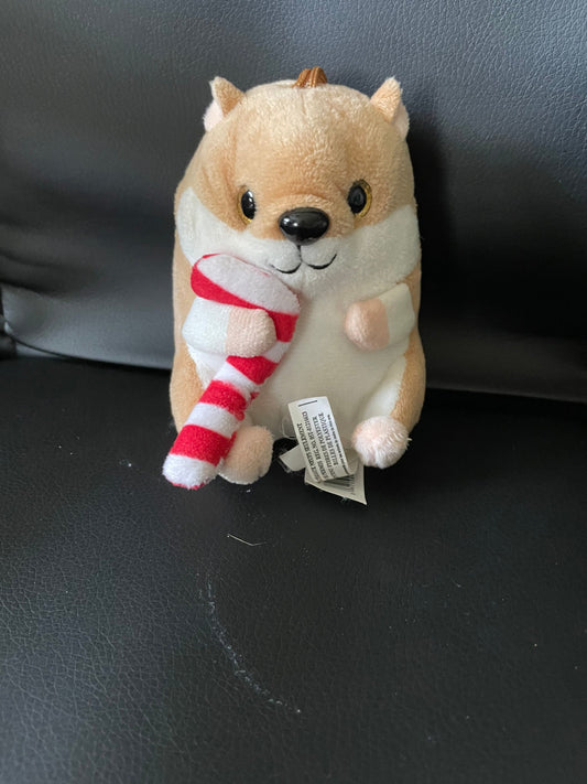 Small hamster ornament with candy cane plush
