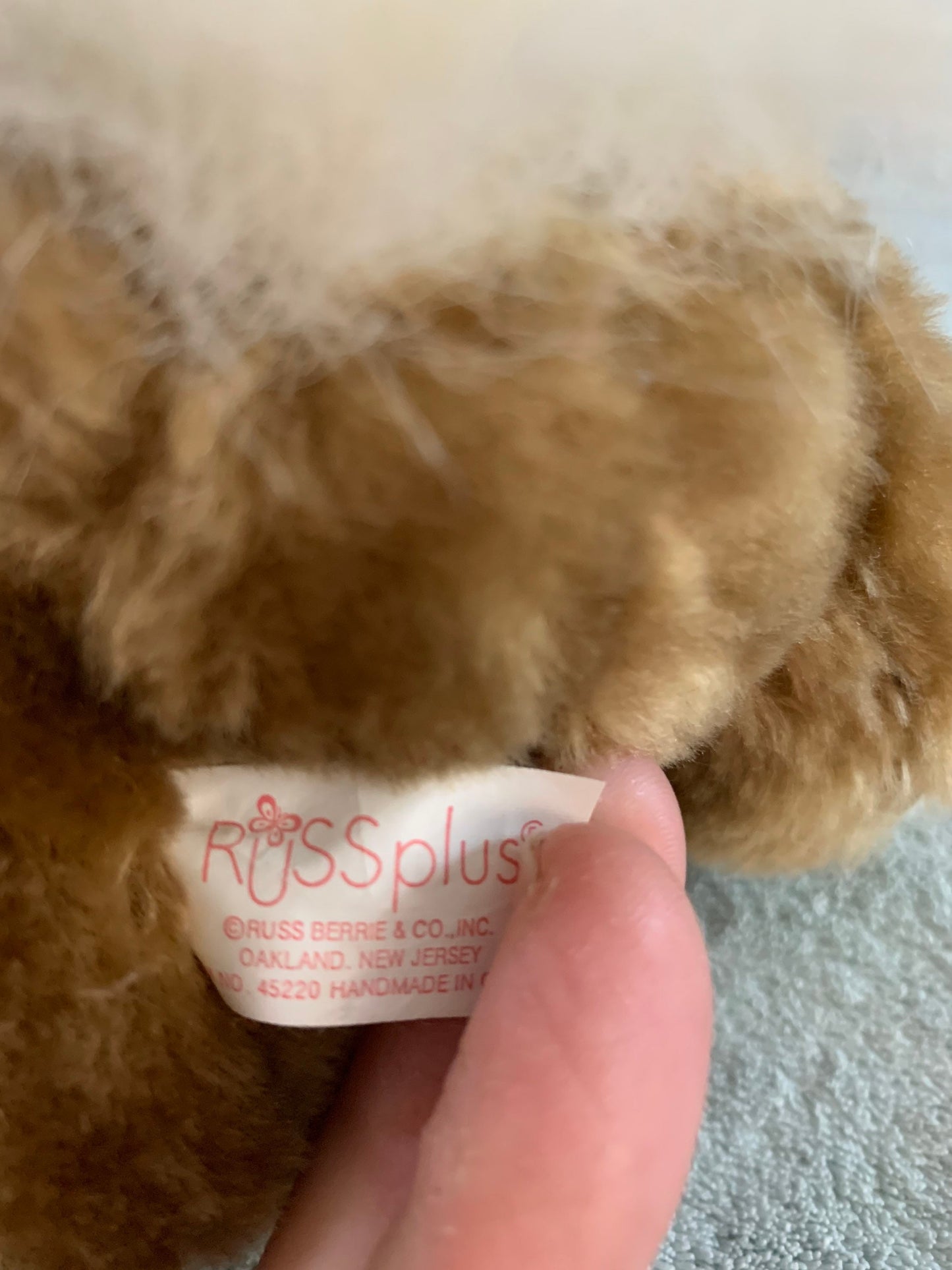 Russ Plus  Small Brown “Nutmeg” Bunny Rabbit plush pink nose and ribbon. Mini Lop