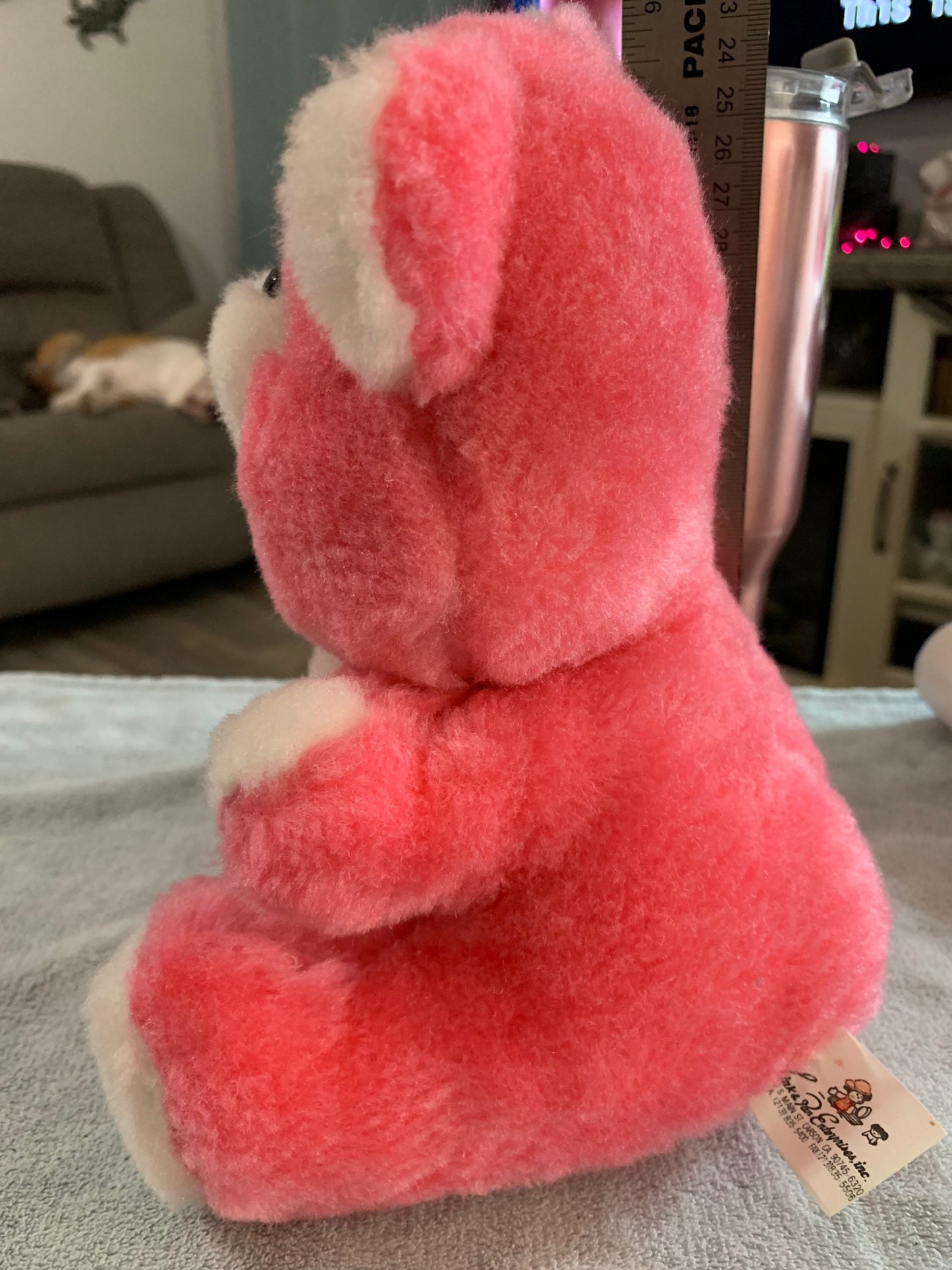 Pink and White Plush Teddy Bear with Black Buttons (8")