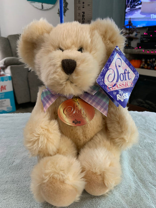 Vintage Russ Cream Teddy Bear Plush, 1995, 12" NWT