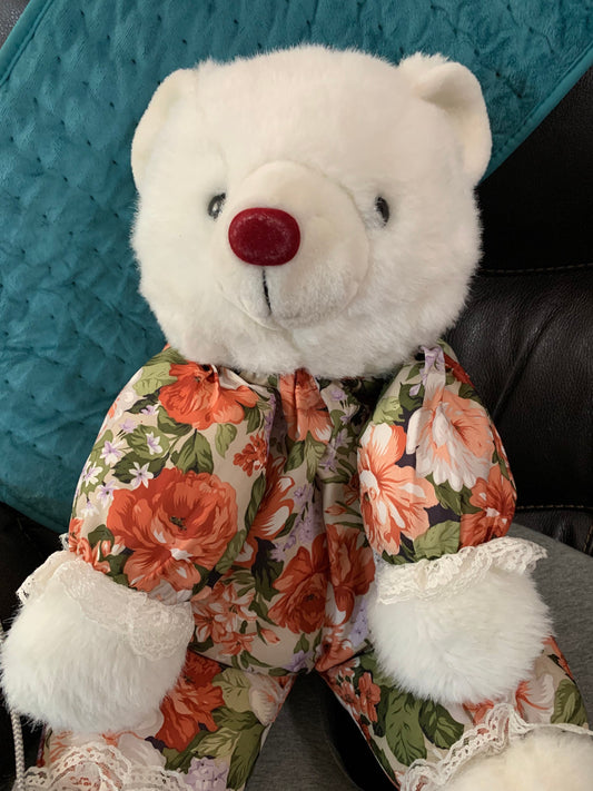 Vintage 1991 Anco Floral Teddy Bear, Marion Flocked Nose