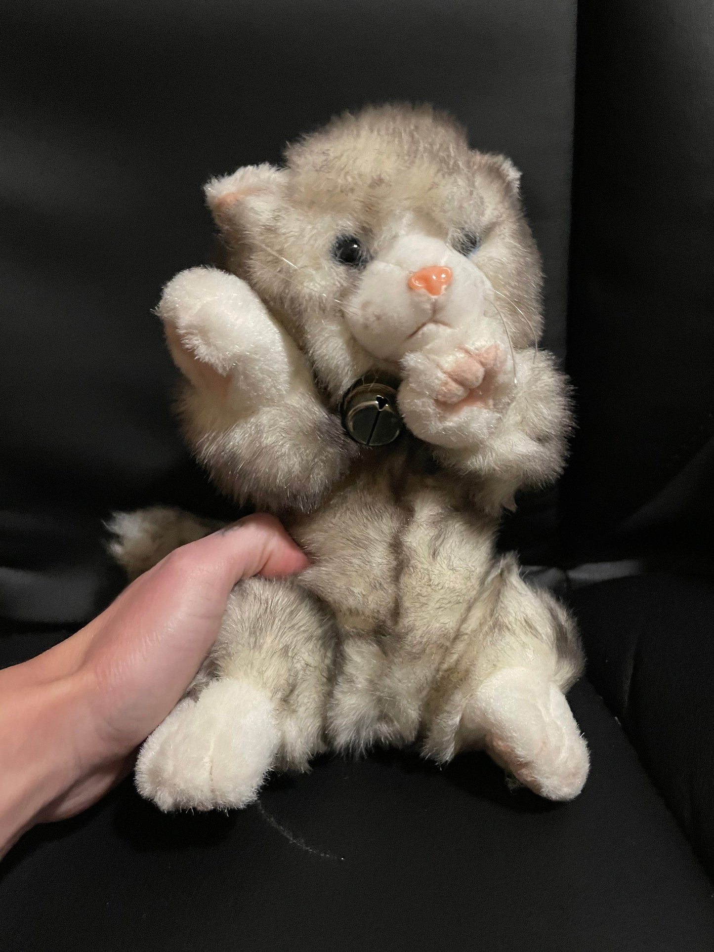 kids of america gay and white cat plush vintage with bell on collar