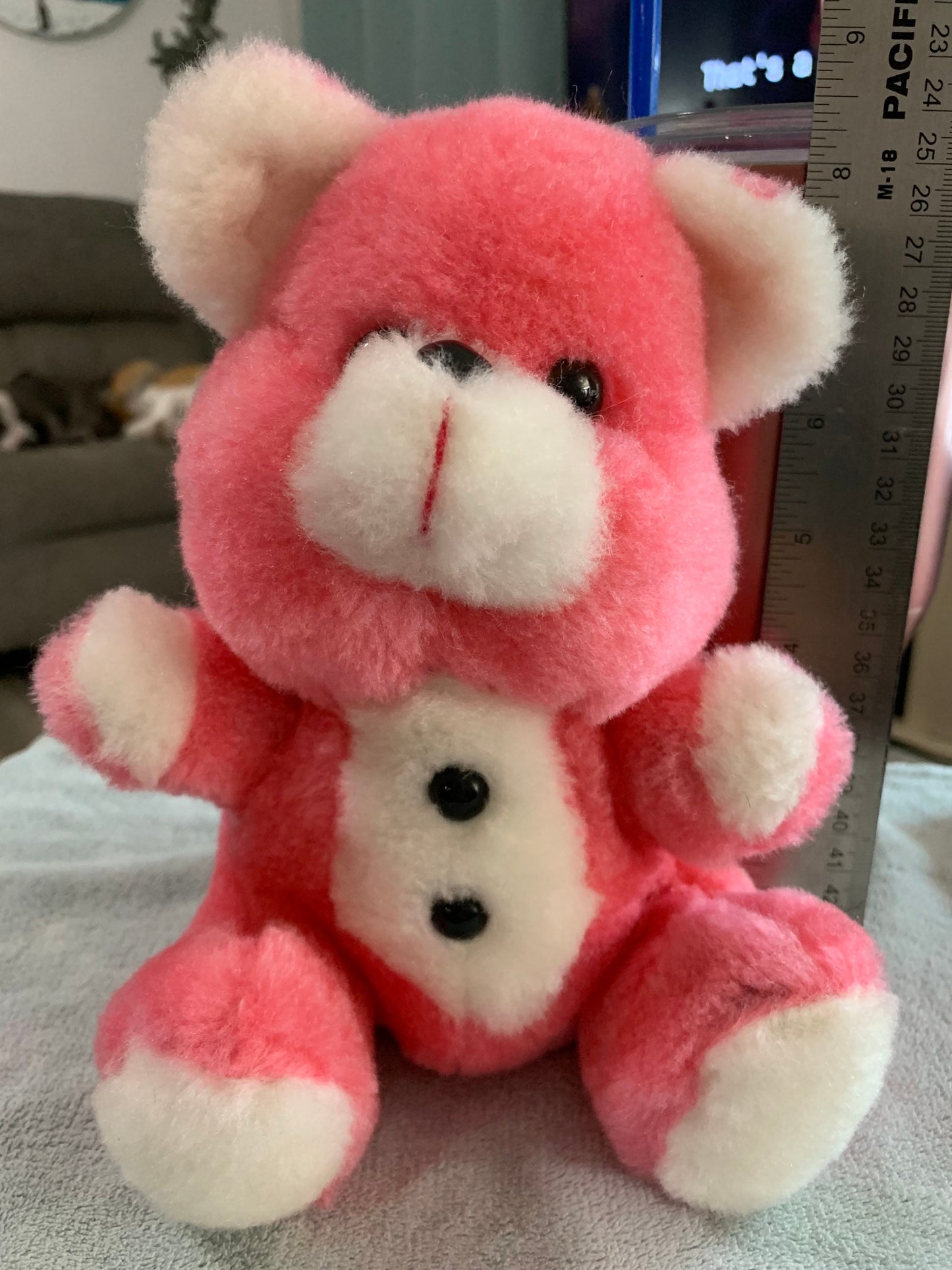 Pink and White Plush Teddy Bear with Black Buttons (8")