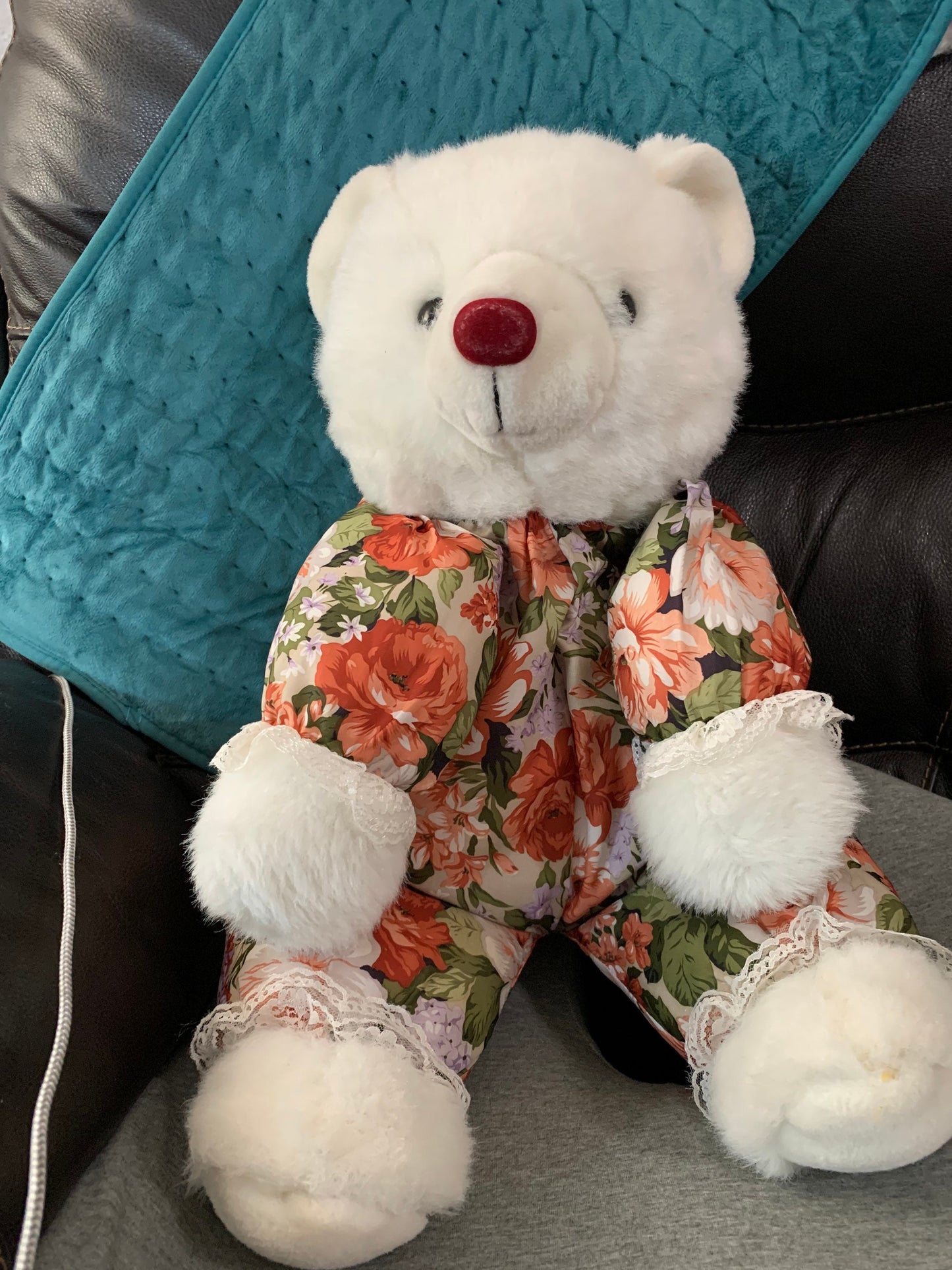 Vintage 1991 Anco Floral Teddy Bear, Marion Flocked Nose