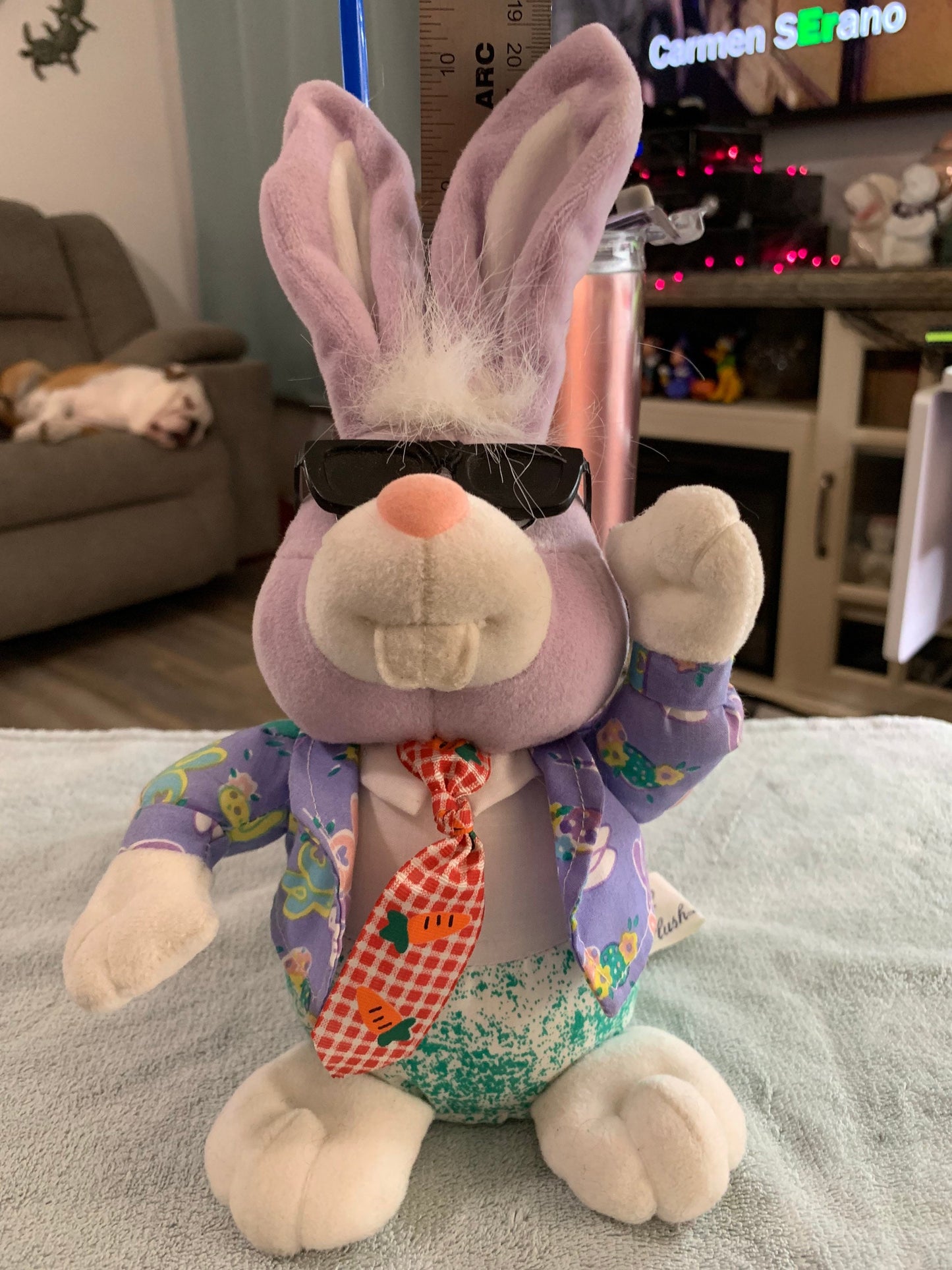 Vintage 1998 Chrisha Plush Bunny: Purple, Hip Sunglasses, Singing Toy