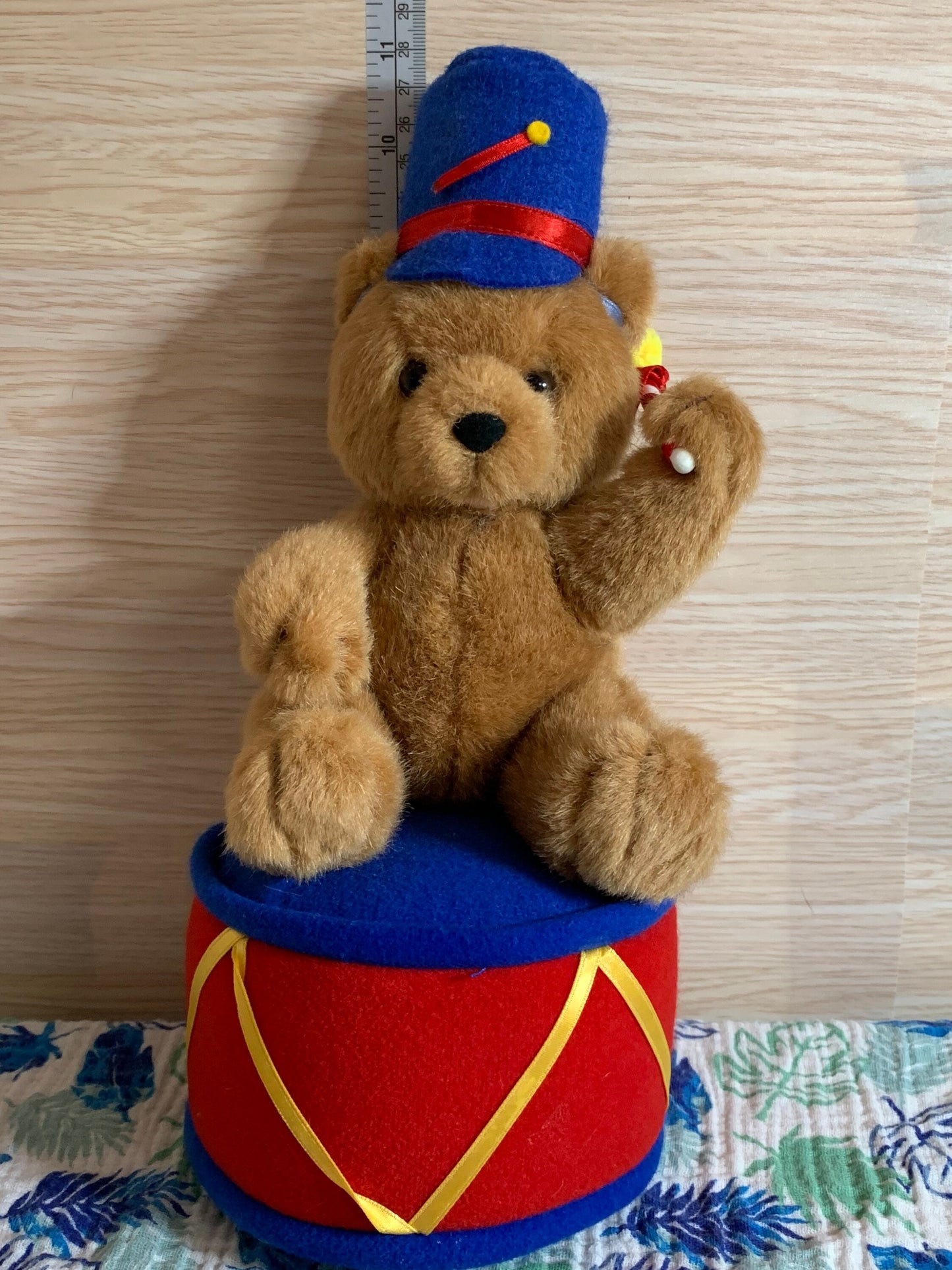Vintage Russ Berrie Teddy Drummer Plush with Music Box