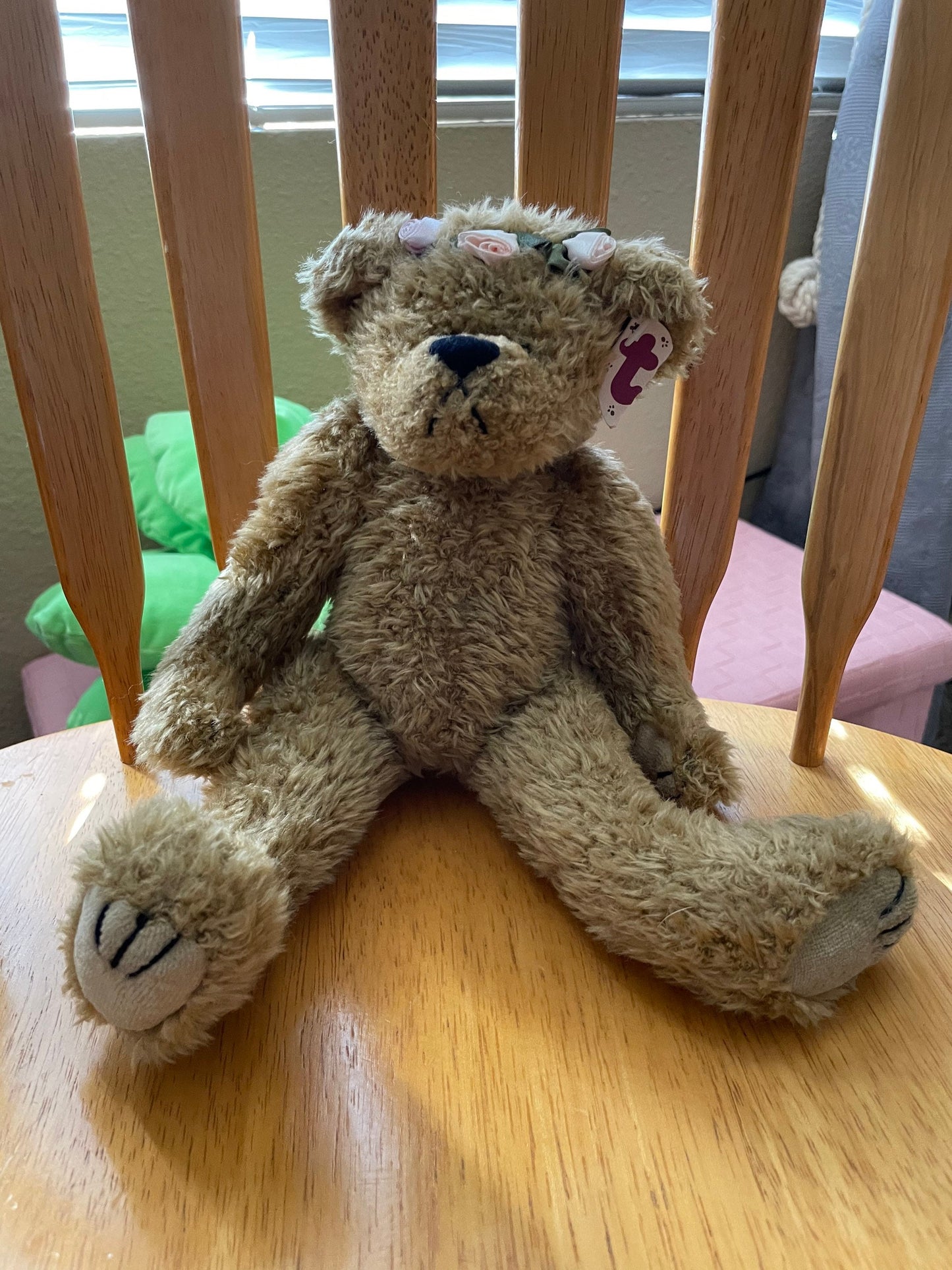 Vintage 1993 TY Eve Teddy Bear with Flower Crown Stuffed Animal Plush Toy