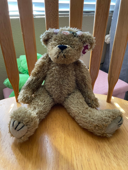 Vintage 1993 TY Eve Teddy Bear with Flower Crown Stuffed Animal Plush Toy
