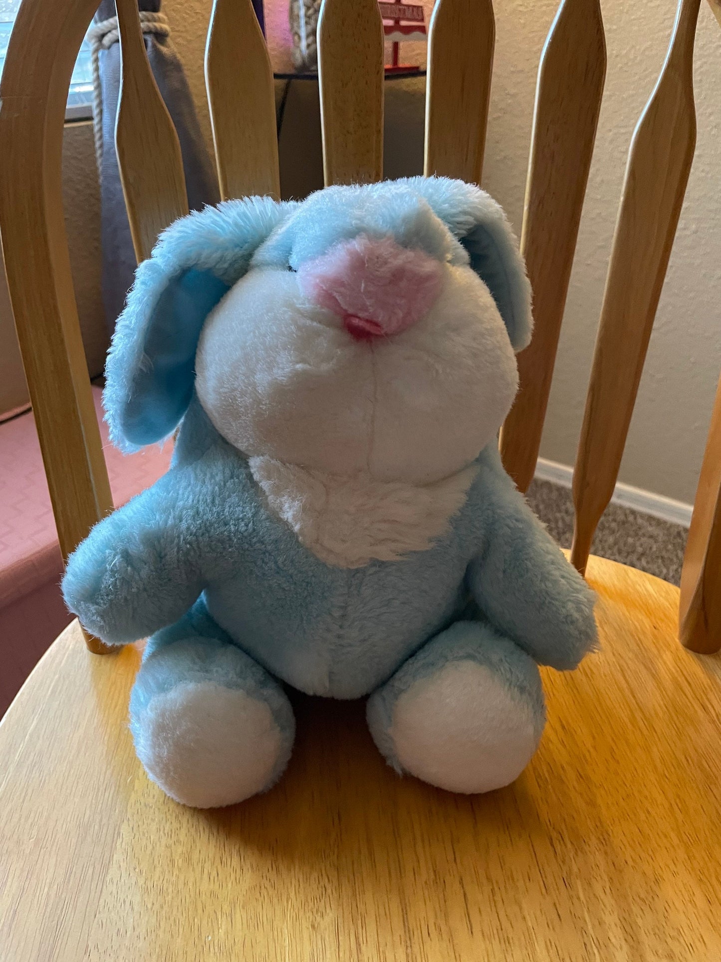 Vintage Blue and White Bunny Rabbit Stuffed Animal Plush Toy