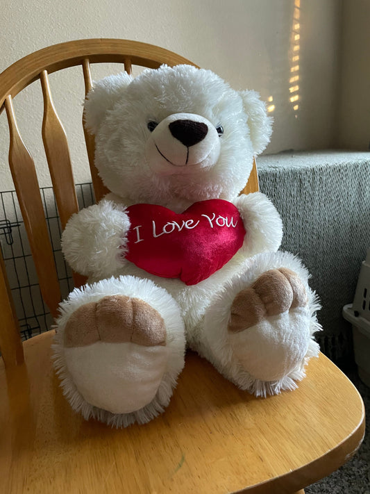 Large White I Love You Teddy Bear Heart Plush