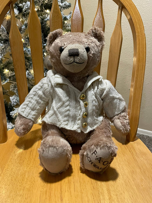 FAO Schwarz Anniversary Bear with Sweater Plush Stuffed Animal 15”