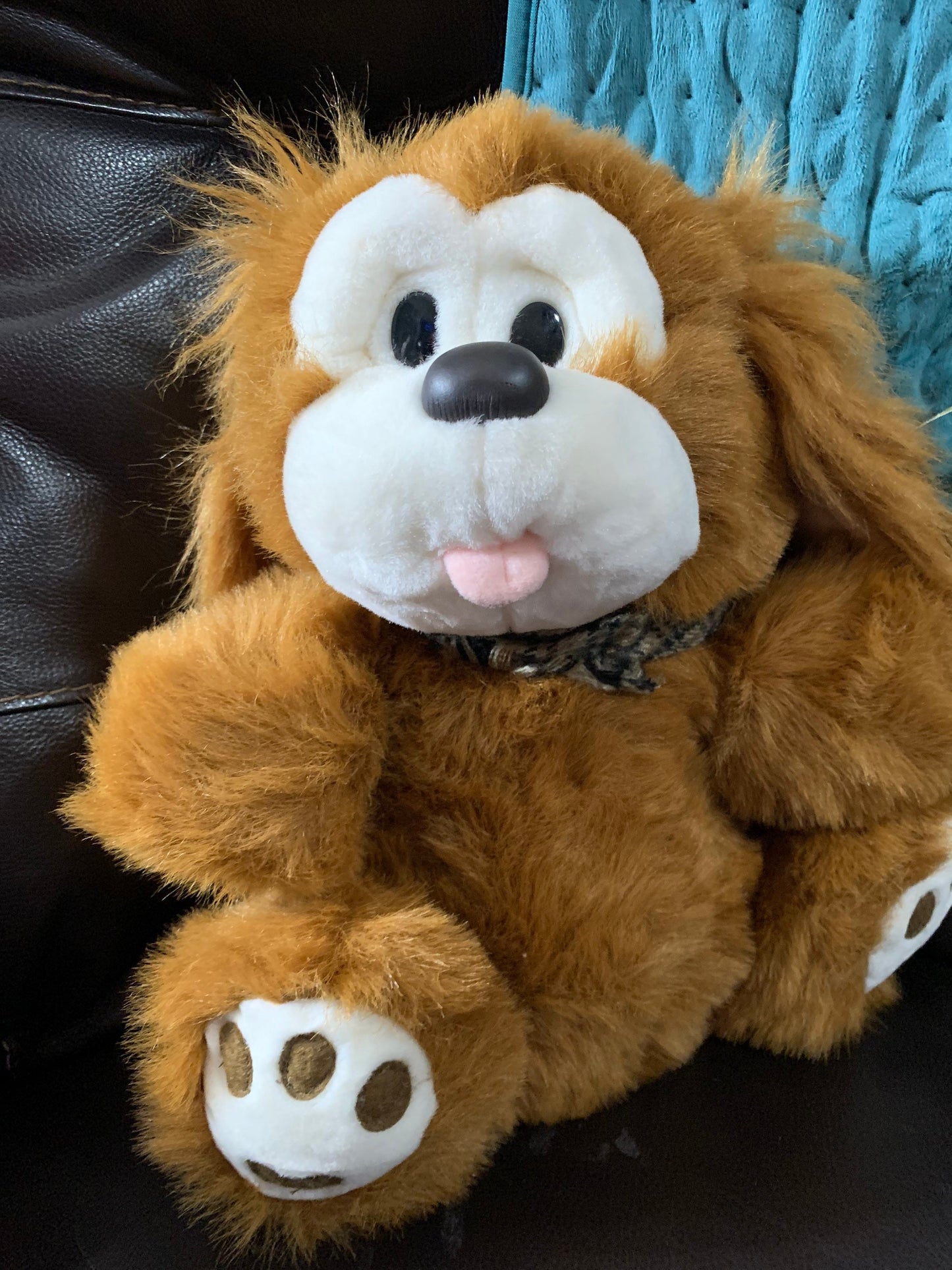 Vintage 1992 TL Toys Shaggy Dog Plush: Big Eyes, Plaid Scarf, NWT
