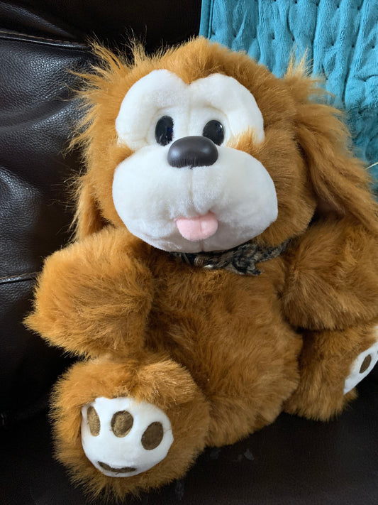 Vintage 1992 TL Toys Shaggy Dog Plush: Big Eyes, Plaid Scarf, NWT
