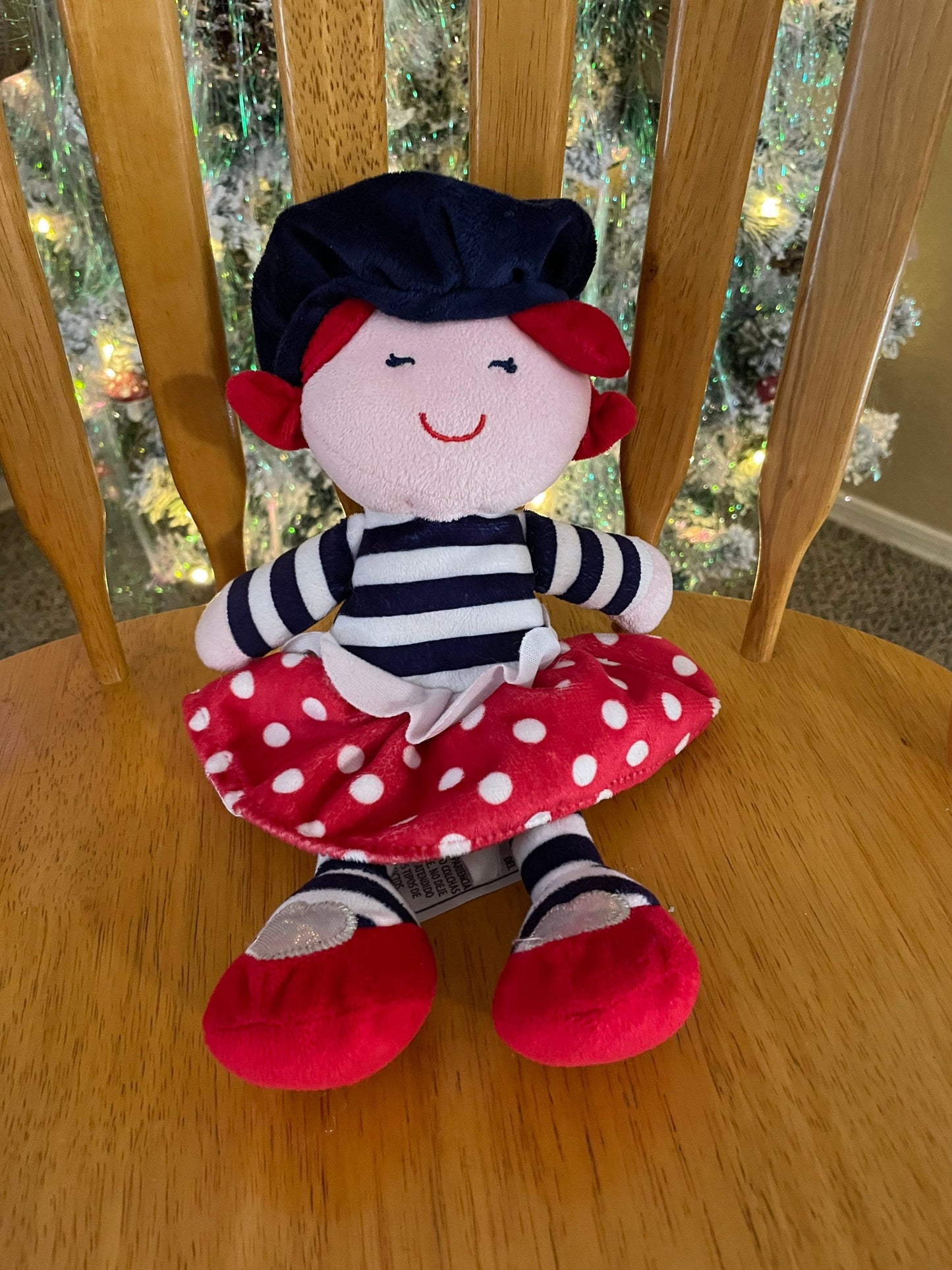 Baby Starters 11” Blue & Red Stripes and Dots Doll Plush Stuffed Animal Toy