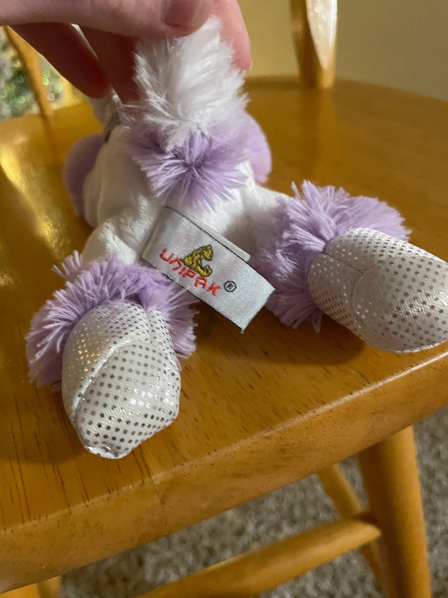 Unipak White Unicorn Plush with Purple and Silver Glitter. Small Unicorn Plush