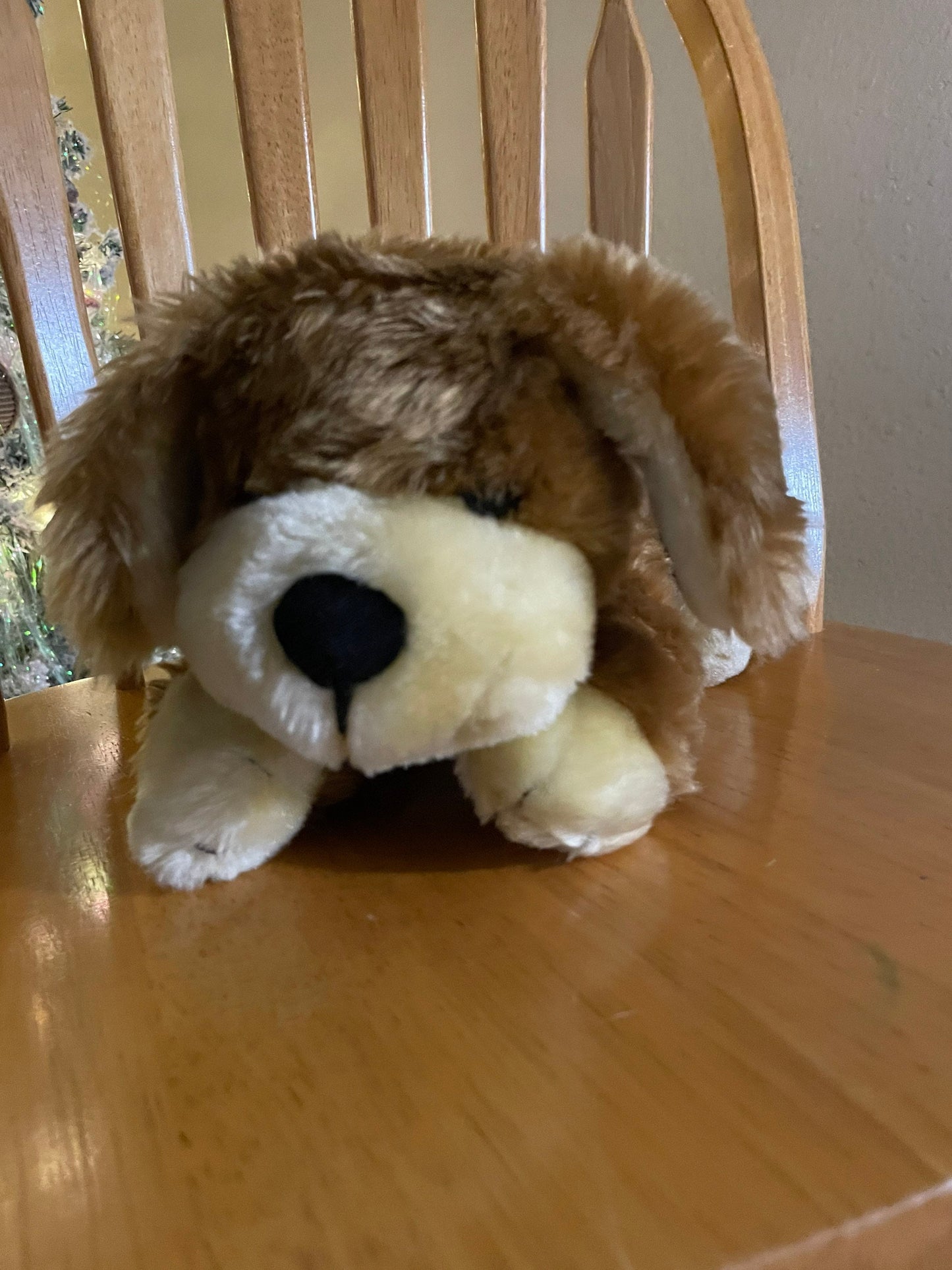 Calplush Puppy Dog Brown Cream Laying 11” Plush Stuffed Animal Toy