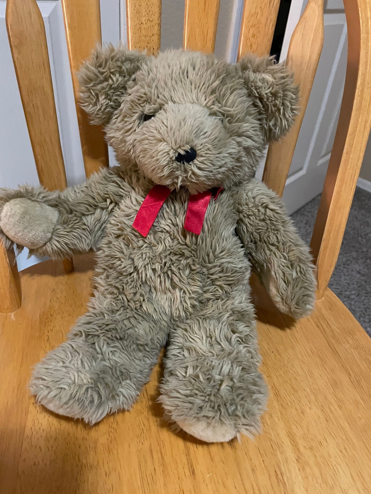Vintage Yangjee Teddy Bear Plush with Red Bow (17.5")