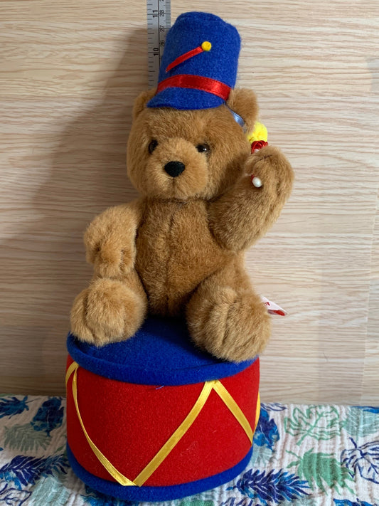 Vintage Russ Berrie Teddy Drummer Plush with Music Box