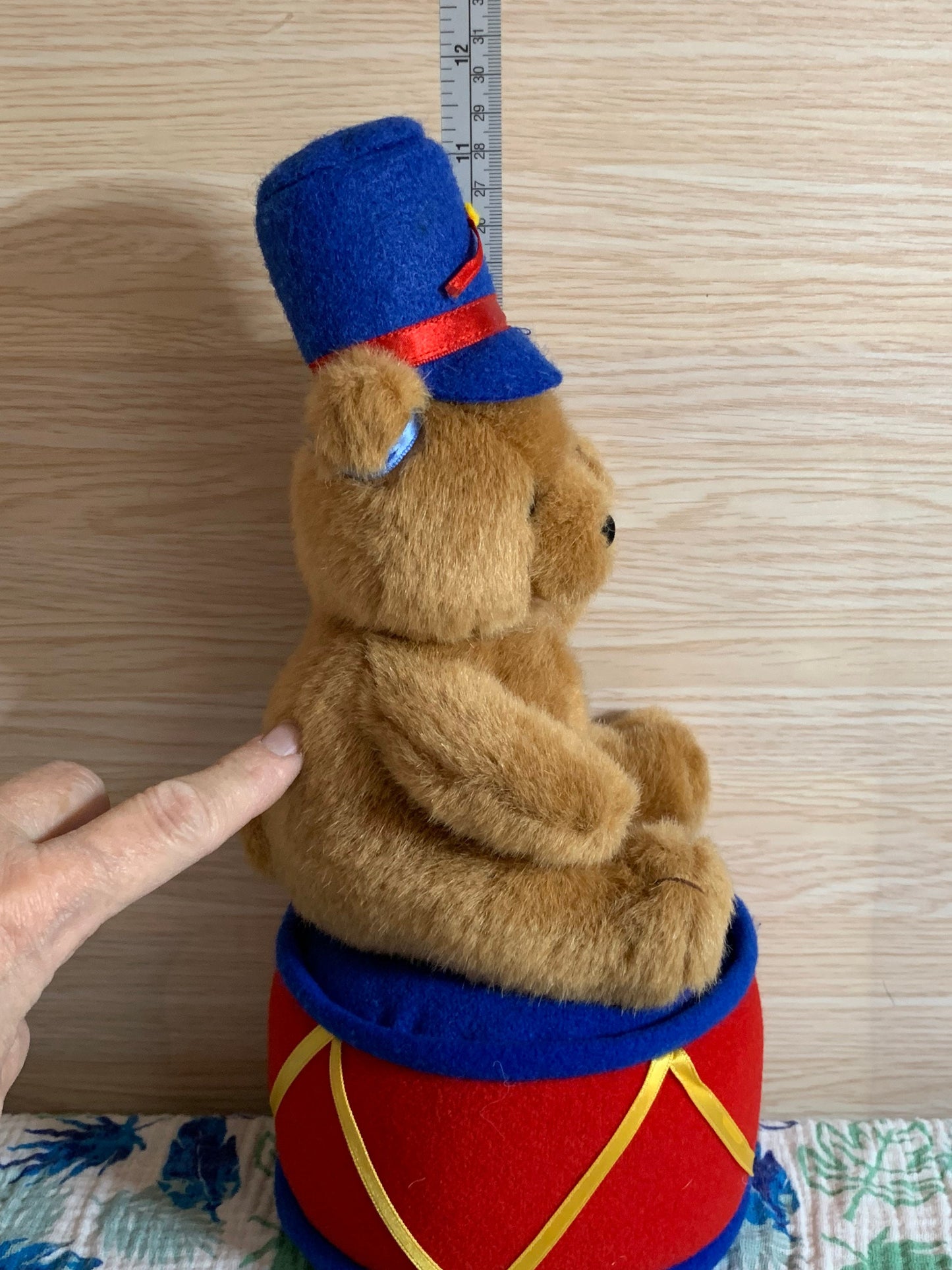 Vintage Russ Berrie Teddy Drummer Plush with Music Box