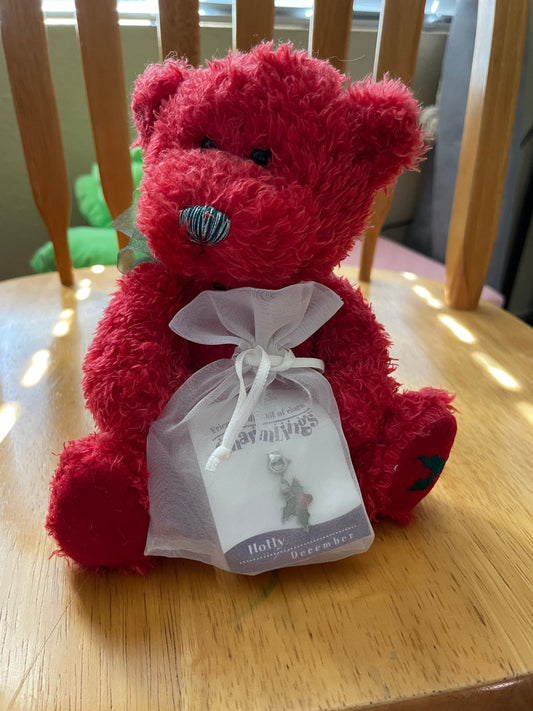 Encore Charmlings December Bear Stuffed Animal Plush Toy with Charm 6”