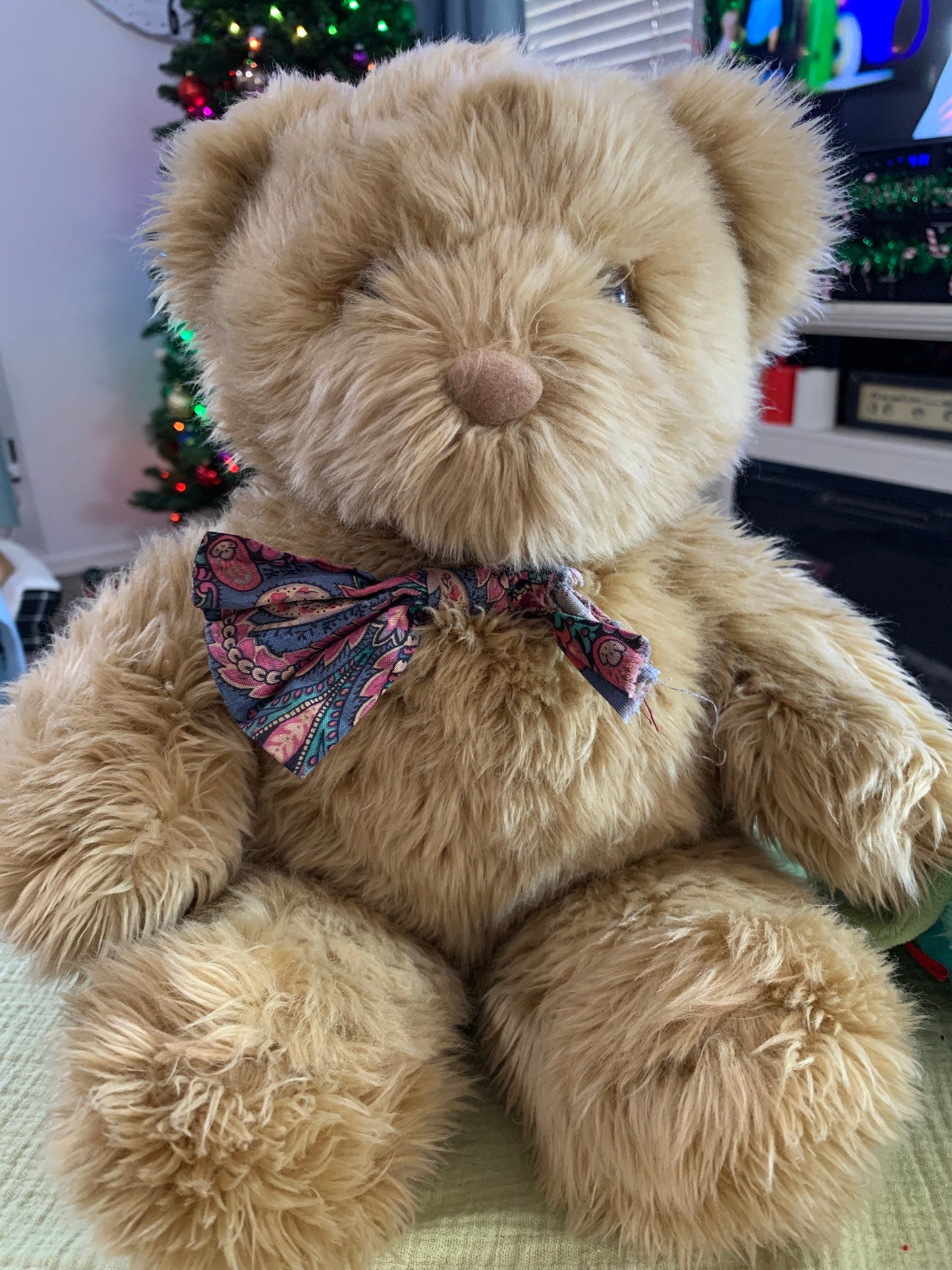 Vintage Brown Fuzzy Teddy Bear Plush with rattle in foot.