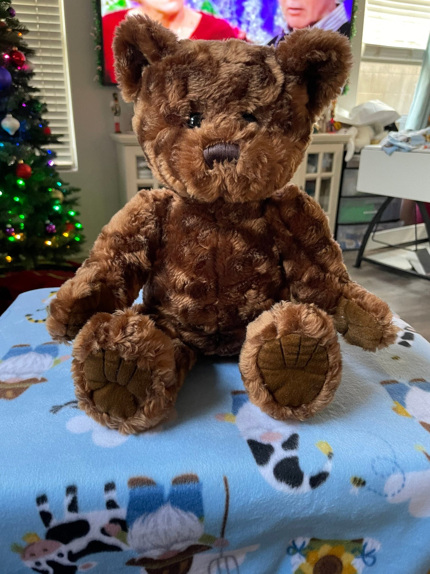 Cute brown curly teddy bear stuffed animal plush toy