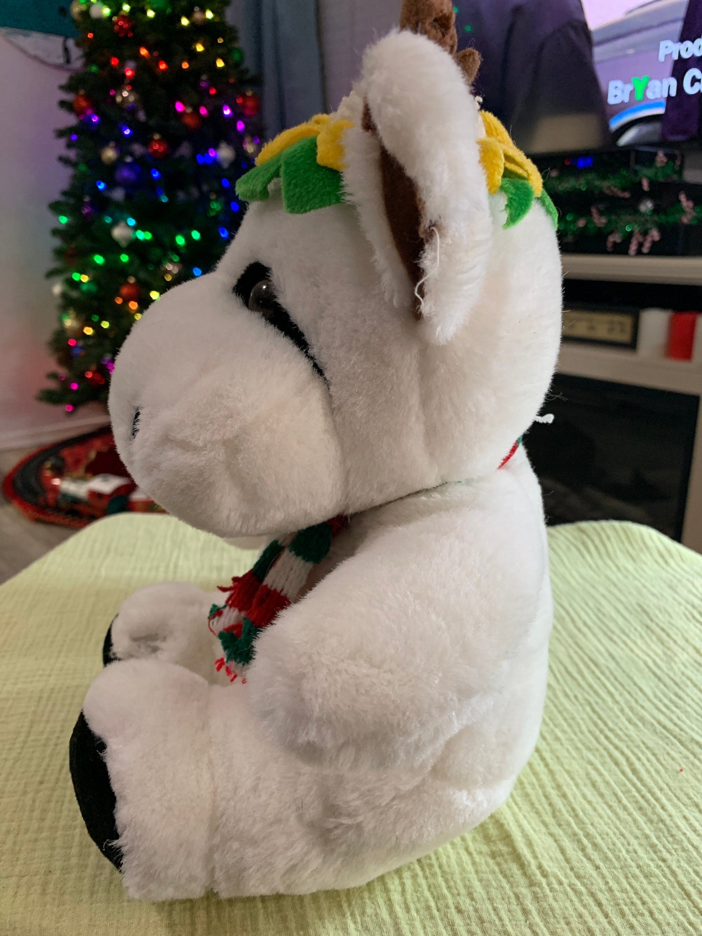 Restored Vintage Cow Plush Toy, Sunflower Crown