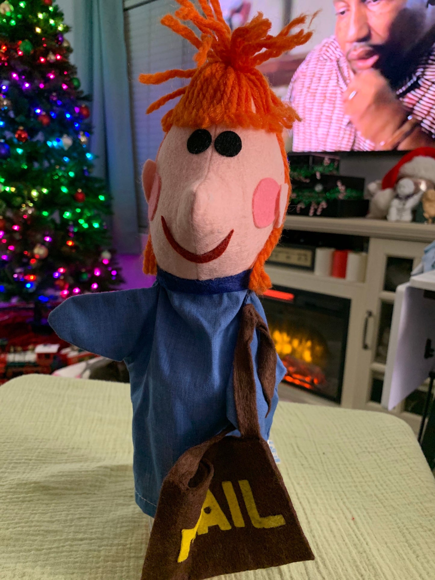 Vintage Mary Meyer Red Headed Mail Lady Hand Puppet Plush with brown mail bag