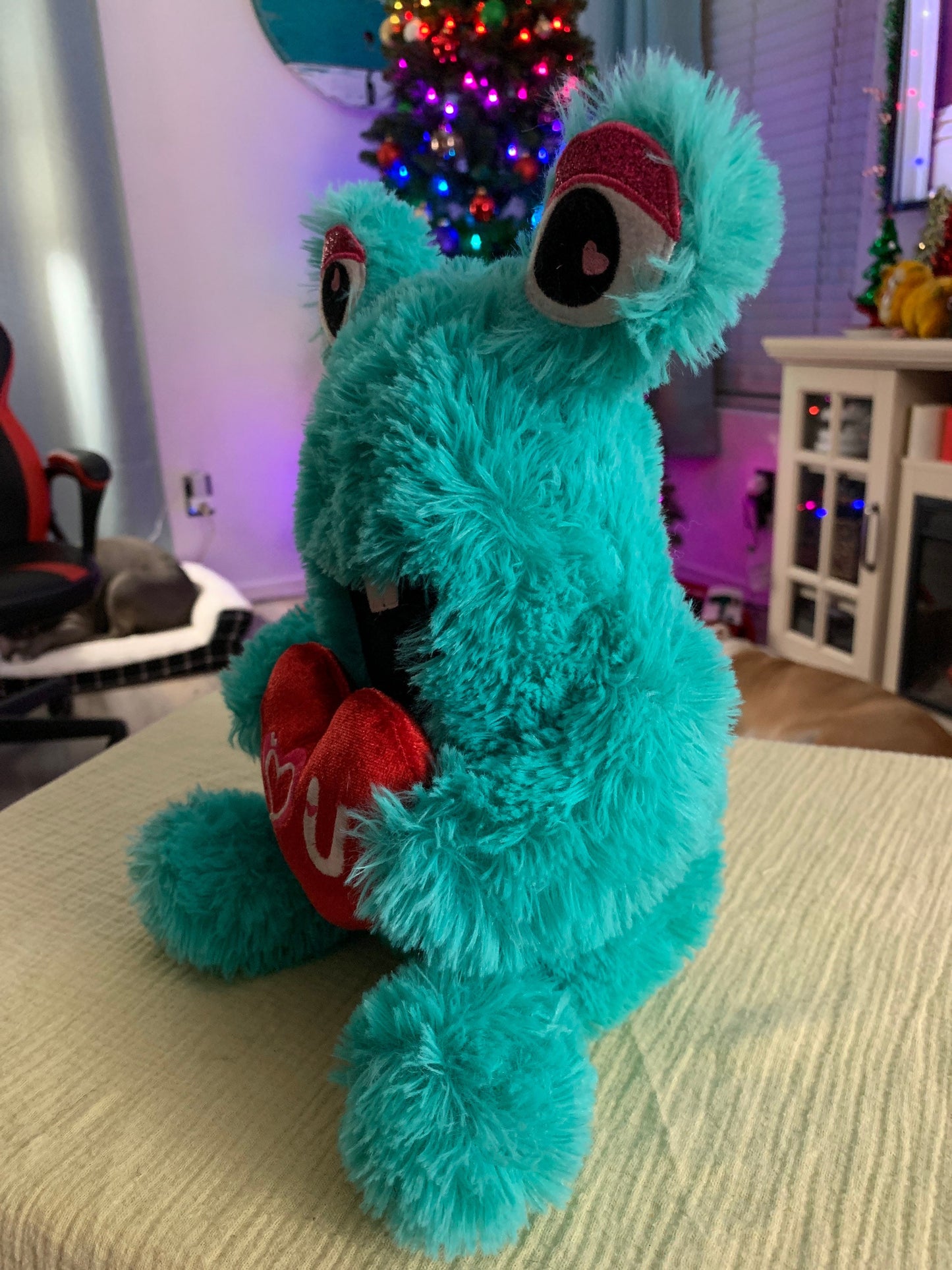 Dream Blue Teal Monster Alien Plush  Red Heart I love you