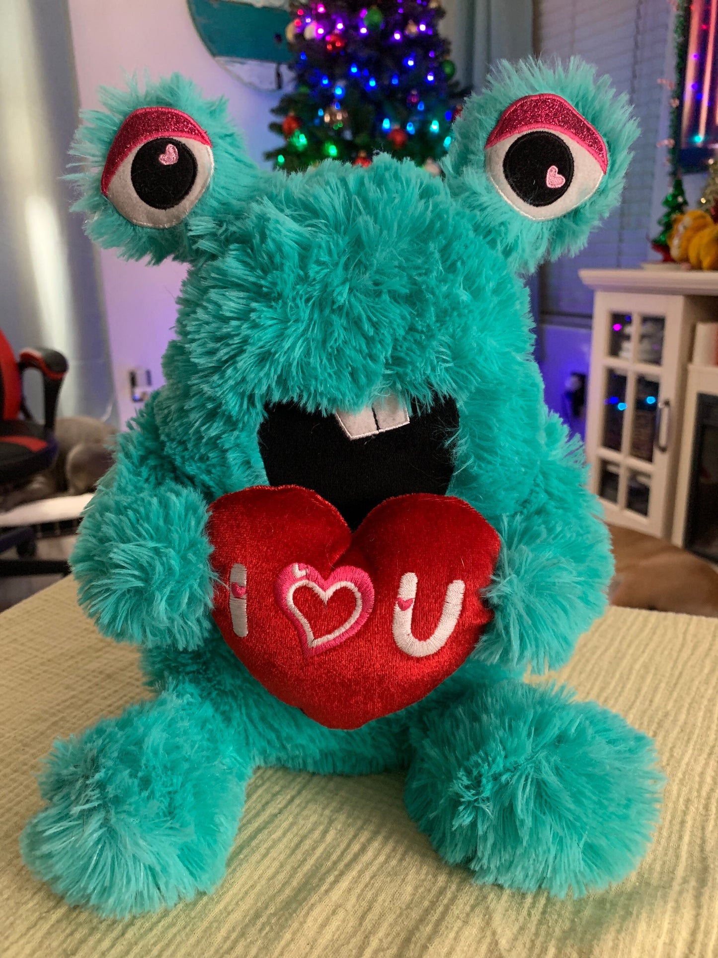 Dream Blue Teal Monster Alien Plush  Red Heart I love you