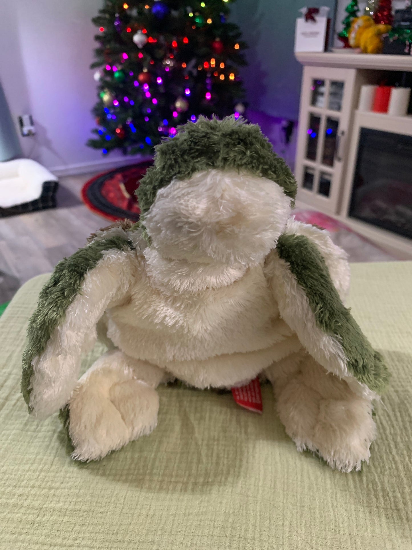 Vintage Boswell Green and White Sea Turtle Plush. Fuzzy and Fluffy