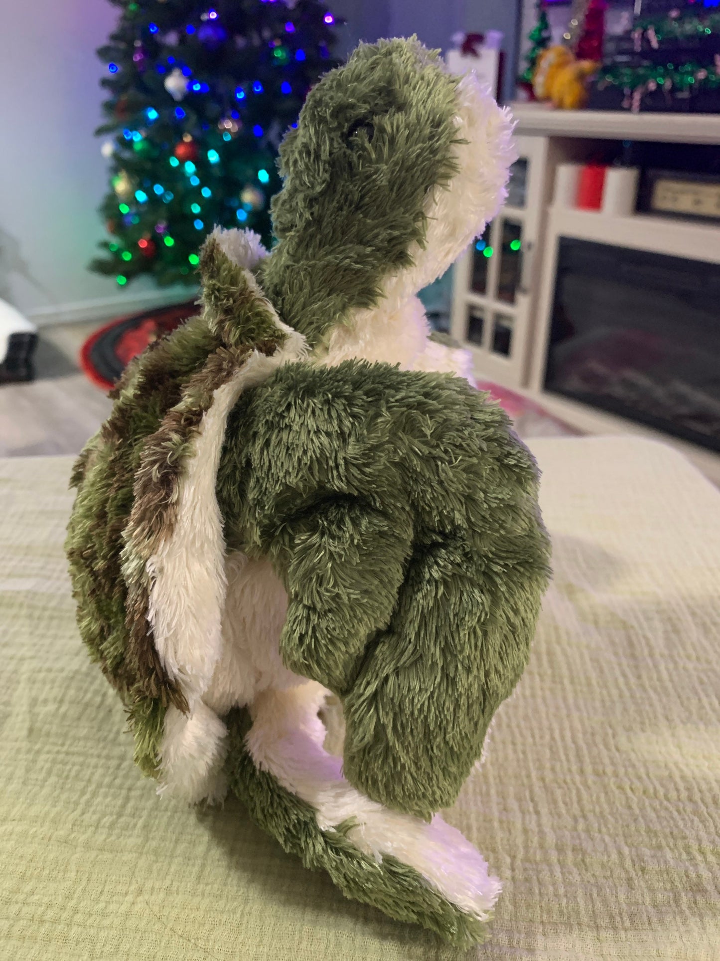 Vintage Boswell Green and White Sea Turtle Plush. Fuzzy and Fluffy