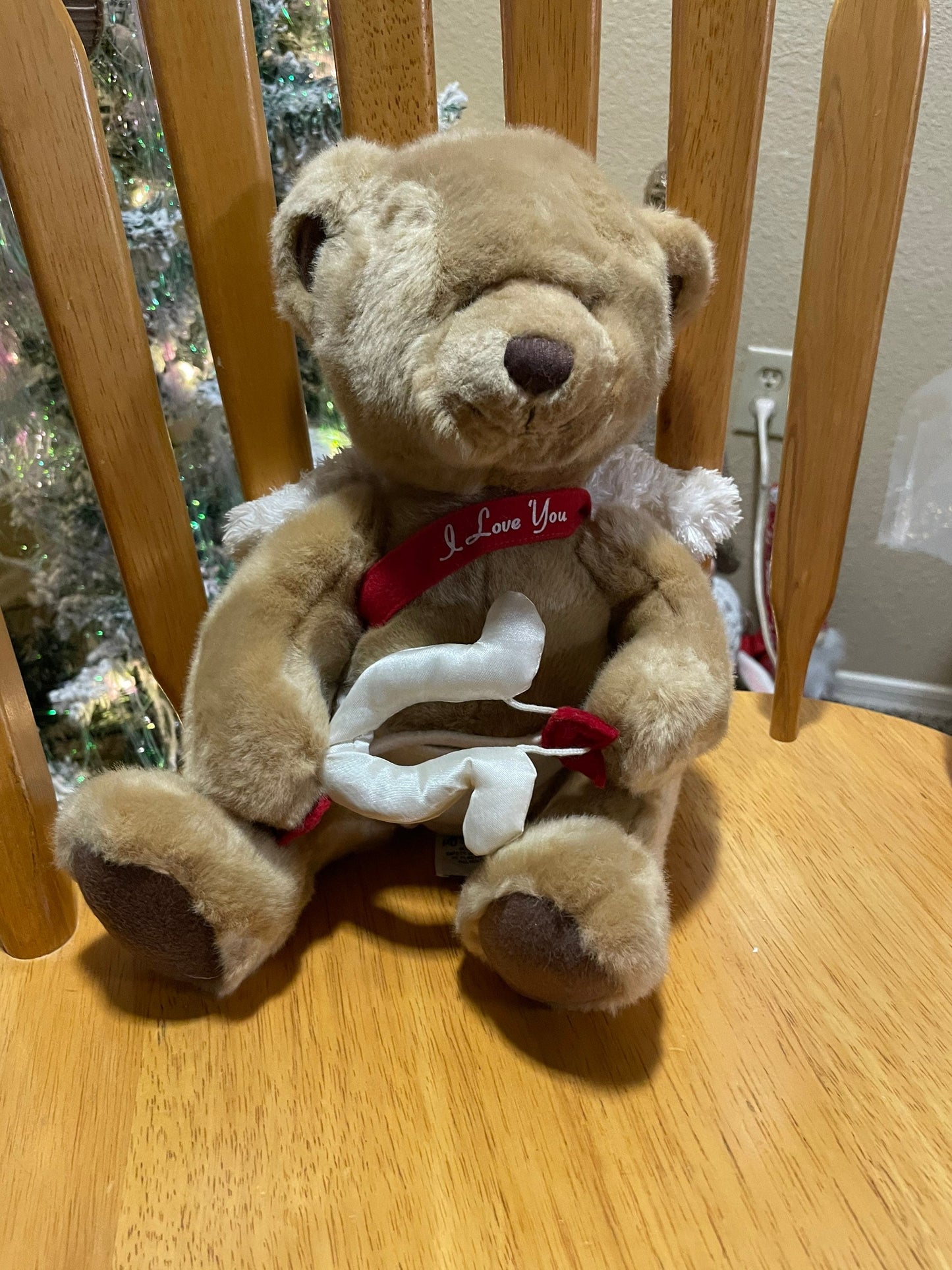 Russ Berrie Cupid Bear, Angel Wings, I Love You Banner
