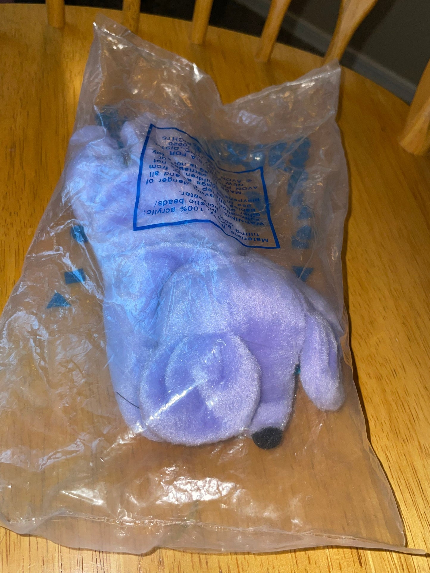 Avon Kids Purple Mozzarella the Mouse Full ‘o Beans 8-inch Plush 1997. New in Sealed Bag