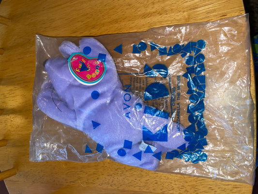 Avon Kids Purple Mozzarella the Mouse Full ‘o Beans 8-inch Plush 1997. New in Sealed Bag