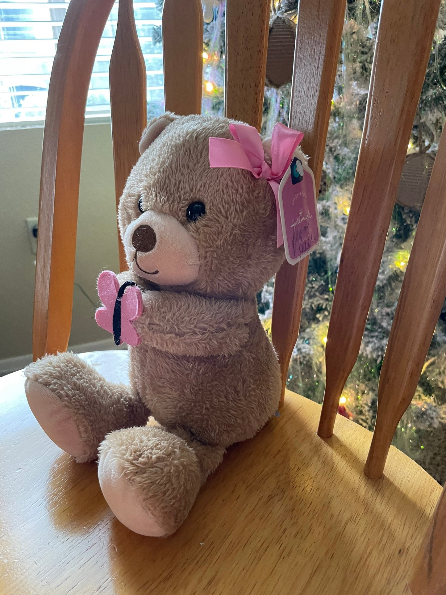 Hallmark Bear Brown Teddy Bear with Pink Butterfly Plush NWT