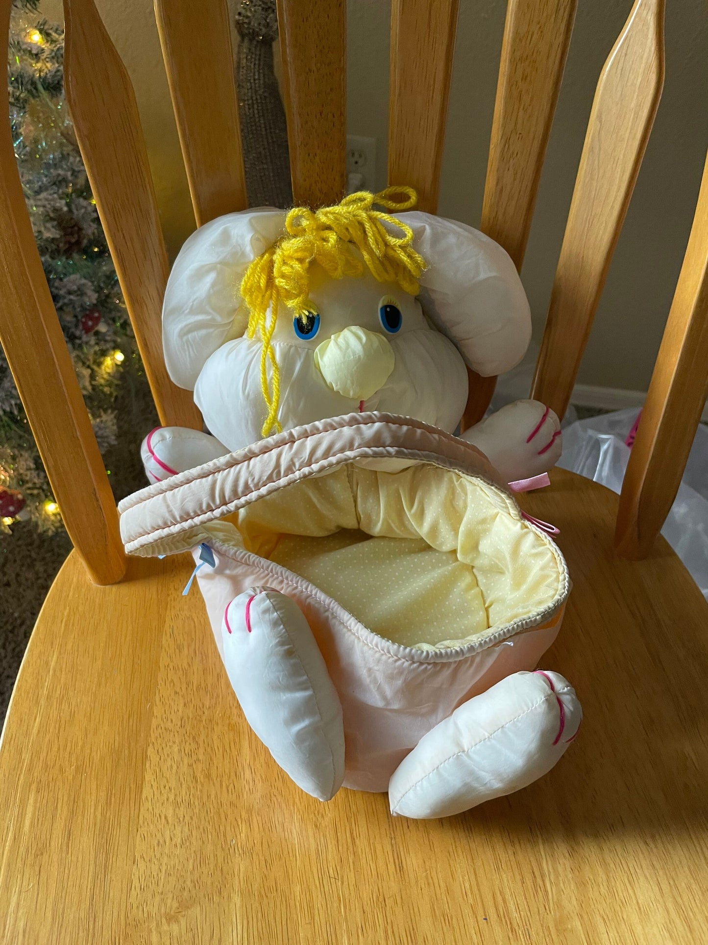 Vintage 80s Nylon Easter Bunny Basket Puffalump Style
